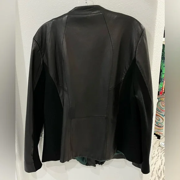 Elie Tahari Weave Pattern Leather Jacked